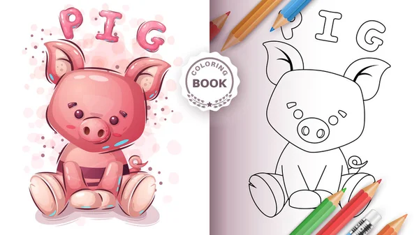 Cochon mignon - livre de coloriage pour enfants et enfants — Image vectorielle