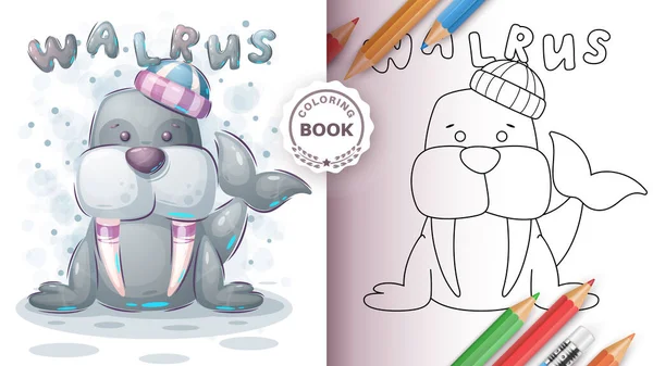 Morsa adorable - libro para colorear para niños y niños — Archivo Imágenes Vectoriales
