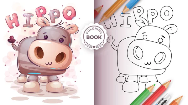 Hipopótamo de peluche - libro para colorear para niños y niños — Vector de stock