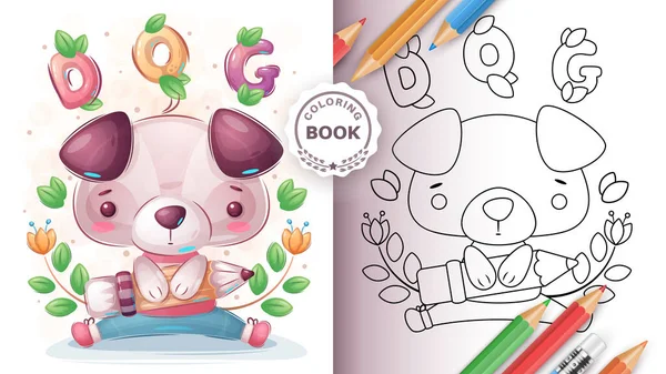 Perro con lápiz - libro para colorear para niños y niños — Vector de stock