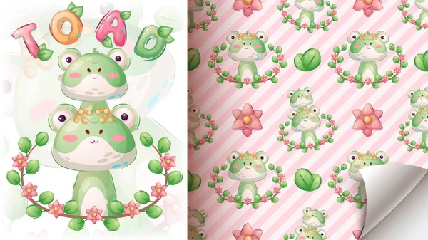 Toad in leaf - seamless pattern