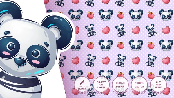 Leuke teddy panda - naadloos patroon — Stockvector