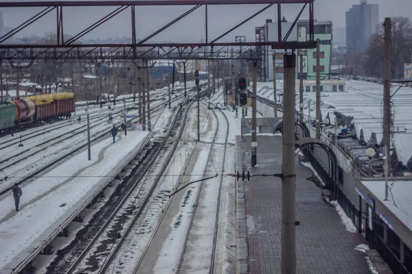 Sovjetiska Train Station Vintern — Stockfoto