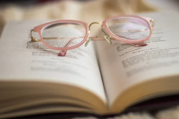 Closeup Reading Glasses Book — Stock Photo, Image