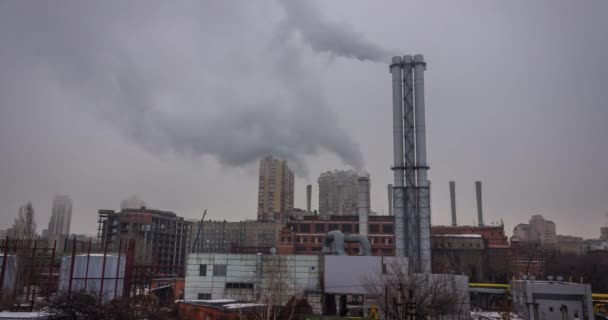 Smokestacks Produce Smoke Sky — Stock Video