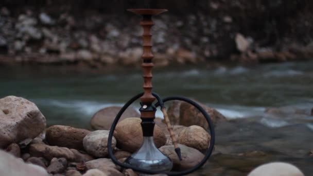 Hookah Stands Rocks Mountain River — Stock Video