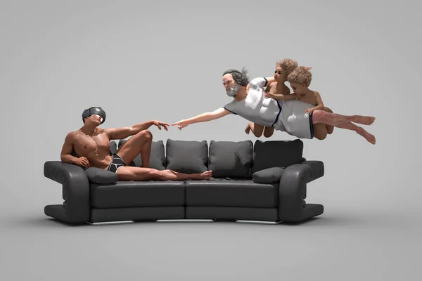 Modern 3D Rendering Michelangelo tarafından adam Fresco Yaratılış alternatif üreme