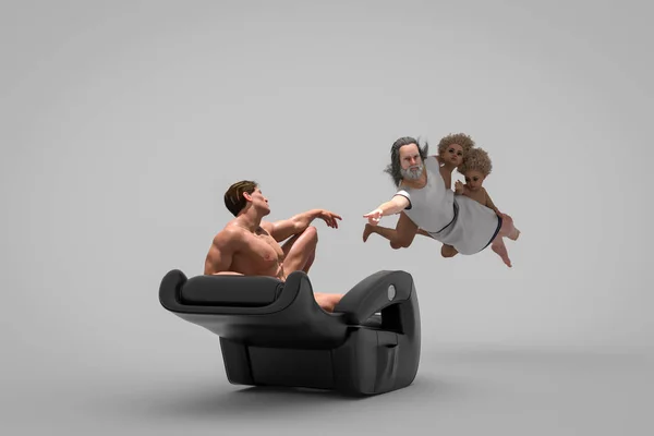 Reproduction alternative de la Création d'Adam fresque par Michel-Ange dans le rendu 3D moderne — Photo
