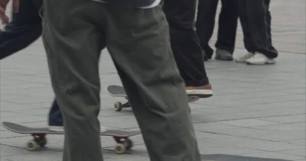 Tineri skateboarder picioare skateboarding la skatepark — Videoclip de stoc