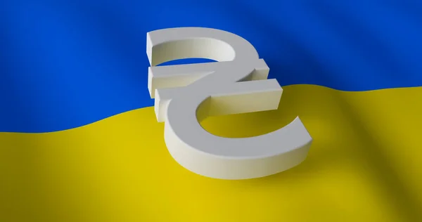 Знак Гривні Задньому Плані Прапора Українки — стокове фото