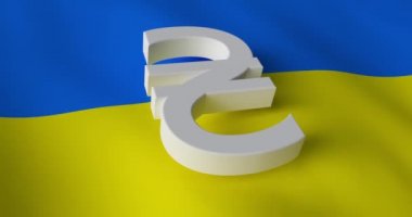 Ukrayna bayrağının arka planında Hryvnia işareti