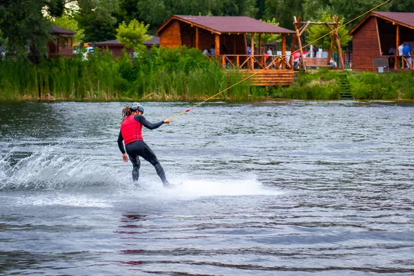 Wakeboard Och Wakesurf Wake Park Floden — Stockfoto