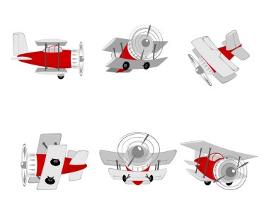 Farklı açılardan uçak vektör çizim