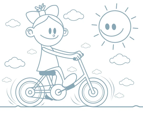 Ilustración Vectorial Una Niña Montada Bicicleta — Vector de stock