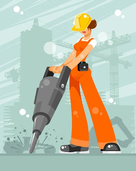 Illustration Vectorielle Une Femme Constructeur Sur Chantier — Image vectorielle