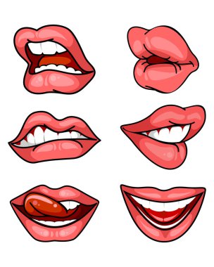 Beyaz arka plan dudaklarından kümesi vektör çizim