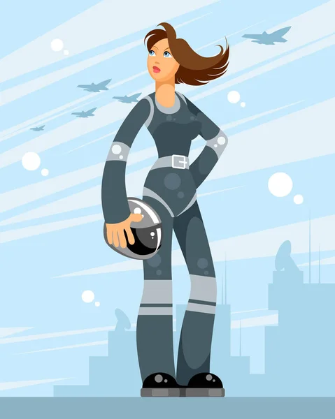 Ilustración Vectorial Piloto Femenina Plano Fondo — Vector de stock