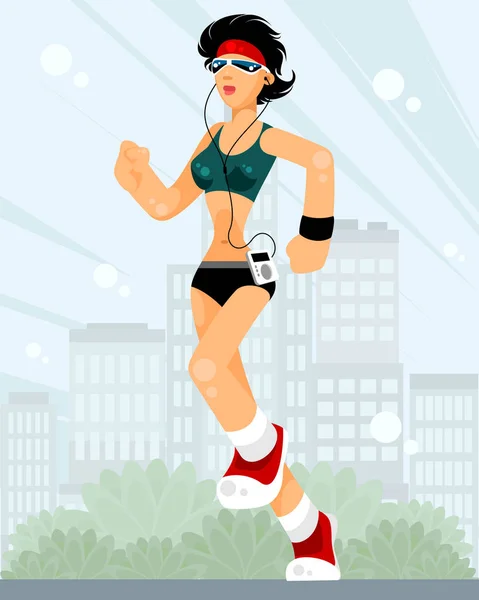 Τρέχοντας Αθλητικά Γυναίκα Για Φόντο Της Πόλης — Διανυσματικό Αρχείο