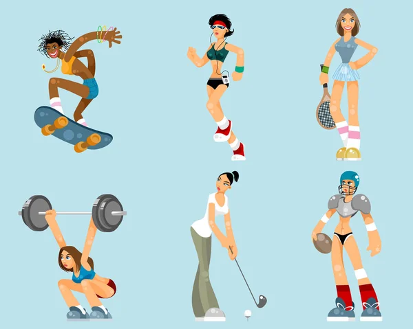 Illustrazione Vettoriale Una Serie Donne Sportive — Vettoriale Stock