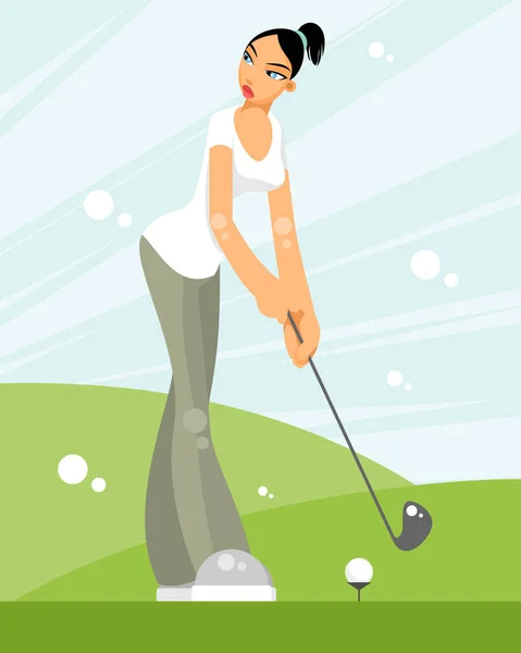 Vector Illustration Woman Playing Golf — Stock Vector