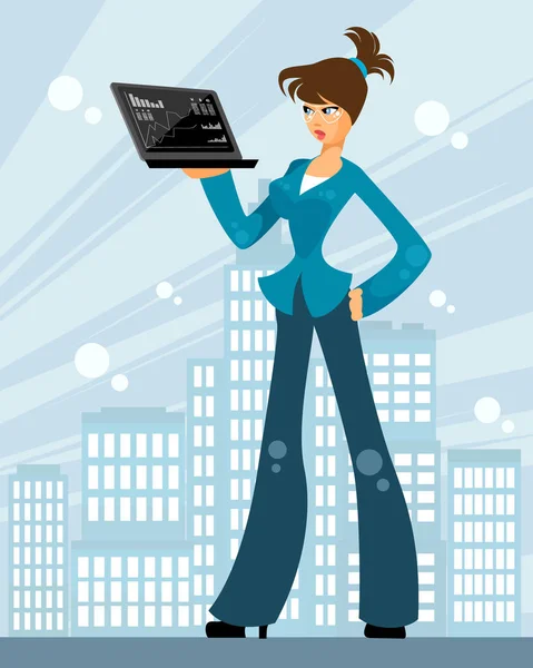 Ilustração Vetorial Uma Mulher Com Laptop —  Vetores de Stock