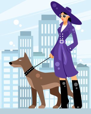 Köpekli bir kadın vektör çizim