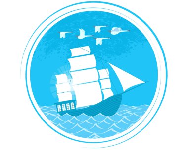 Beyaz zemin üzerinde bir gemi vektör çizim