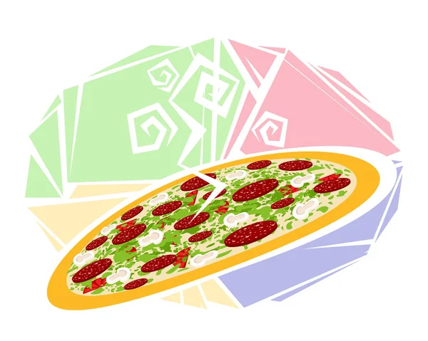Векторная Иллюстрация Большой Горячей Пиццы — стоковый вектор