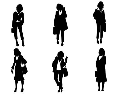 Beyaz kadın siluetleri vektör çizim ayarla