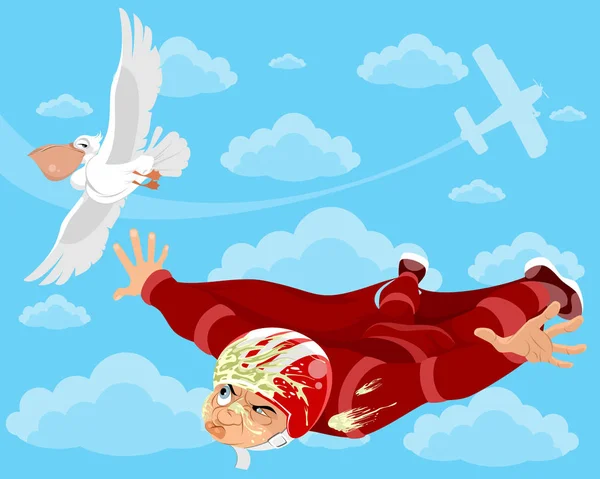 Vector illustration of wingsuit and  bird in the sky