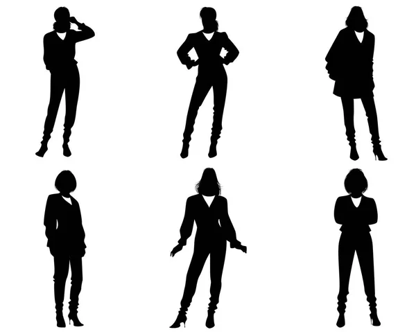 Vector Illustration Six Silhouettes Modern Women — Stock Vector