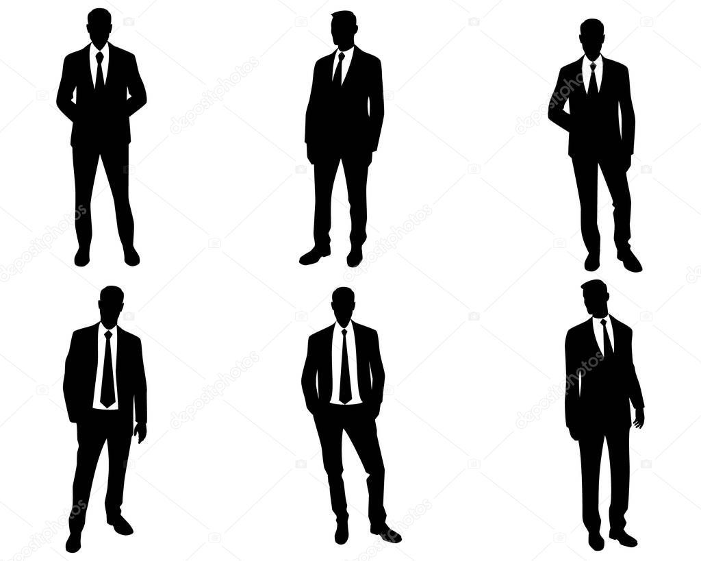 Vector illustration of men silhouettes on white background