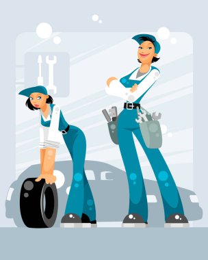 İki kadın tamirci vektör çizim