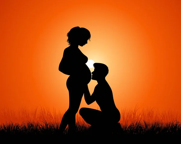 Vector Illustration Couple Expecting Child — Stock Vector