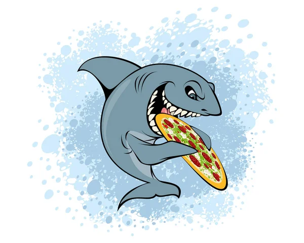 Векторная Иллюстрация Акула Ест Пиццу — стоковый вектор