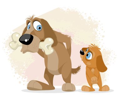 Açgözlü bir kemik bulmuş köpek vektör çizim