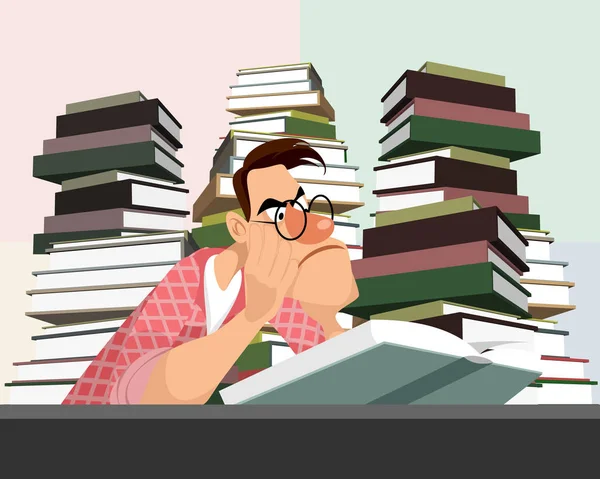 Ilustración Vectorial Joven Leyendo Libro — Vector de stock