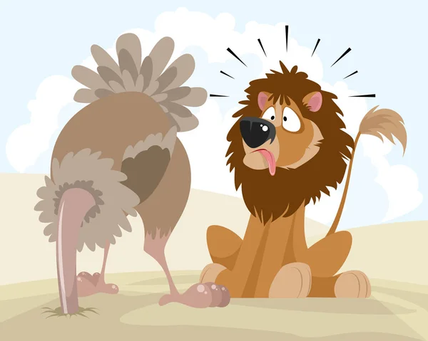 Εικονογράφηση Διάνυσμα Από Ένα Λιοντάρι Και Στρουθοκάμηλος — Διανυσματικό Αρχείο