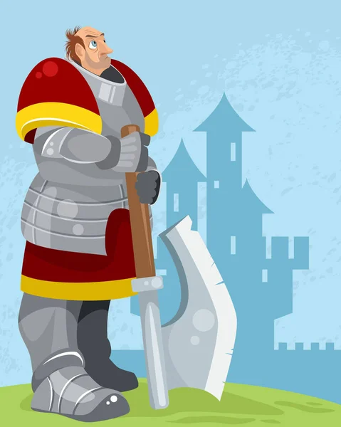 Ilustração Vetorial Cavaleiro Sobre Fundo Castelo — Vetor de Stock