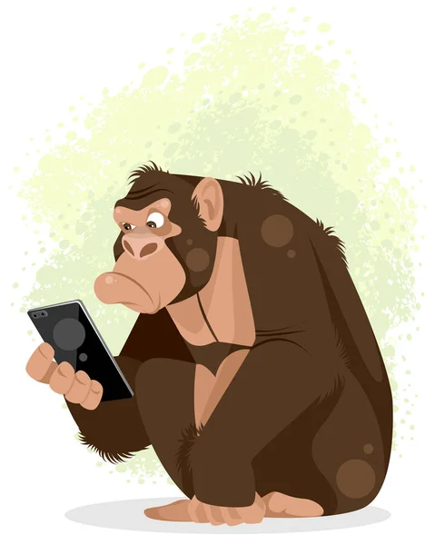 Illustrazione Vettoriale Gorilla Con Smartphone — Vettoriale Stock