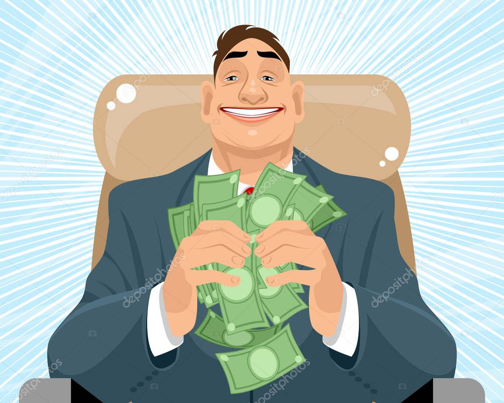 Vector illustration of a smiling businessman with money