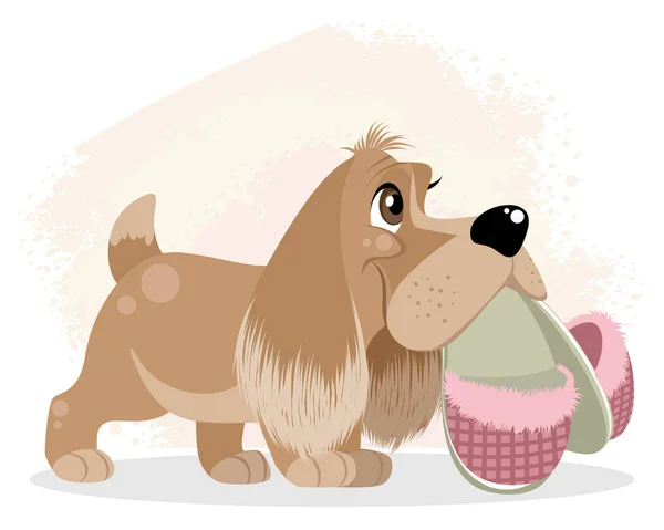 Vector Εικονογράφηση Του Σκύλου Παντόφλες Στα Δόντια Του — Διανυσματικό Αρχείο