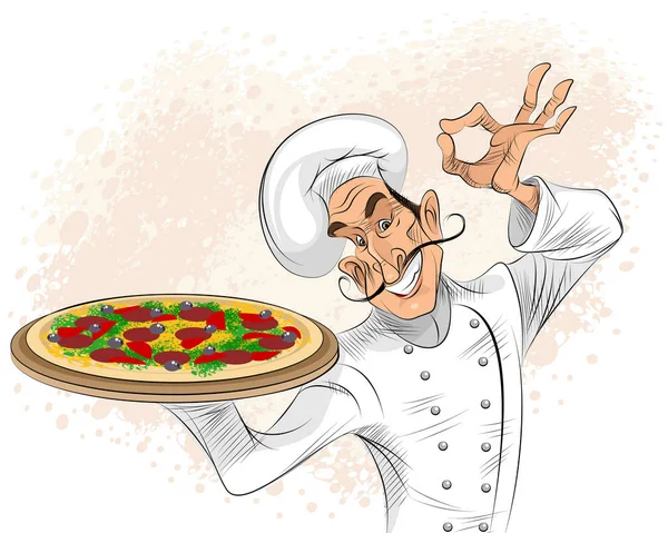 Chef con pizza — Archivo Imágenes Vectoriales
