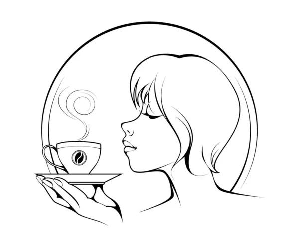 Mädchen mit Tasse Kaffee — Stockvektor