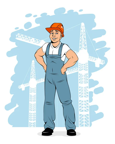 Builder sur un fond de grue — Image vectorielle