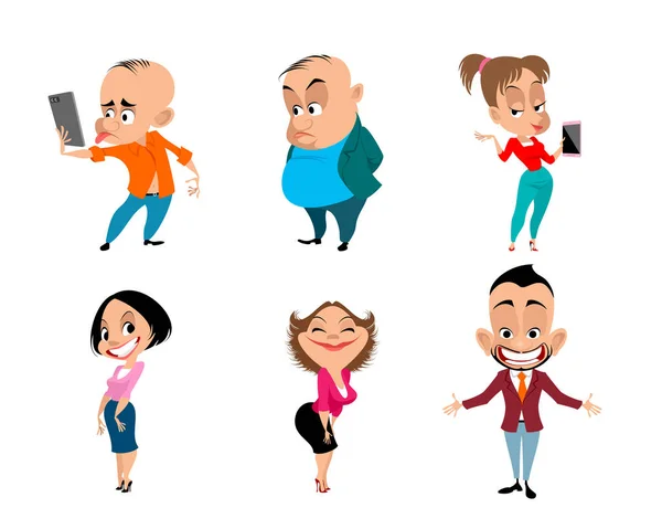 Vector Illustration Set Six Funny People — Stock Vector