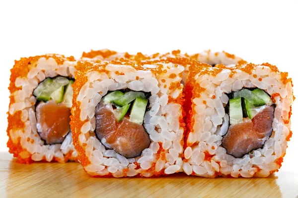 Close Japanese Seafood Sushi Roll White Background — Stock Photo, Image