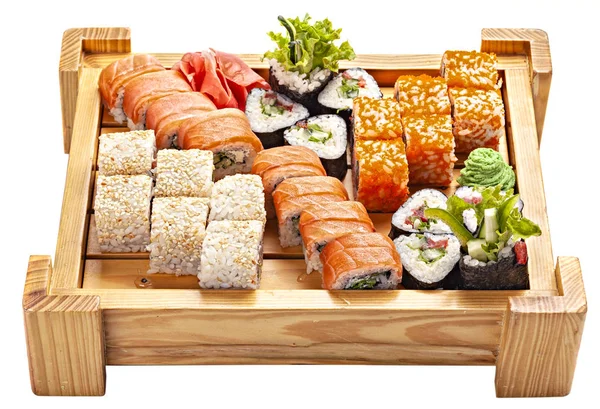 Set Japanese Seafood Sushi White Background — Stock Photo, Image