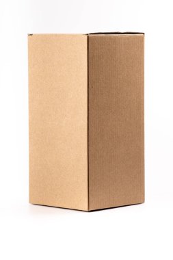 Beyaz arka plan üzerinde boş etiket karton kutu