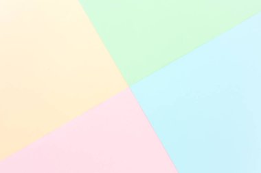 Arka plan pastel renkleri: pembe, sarı, mavi, yeşil. Geometrik şablon kağıtları. Minimum konsept. Düz yatış, Üst Görünüm. 